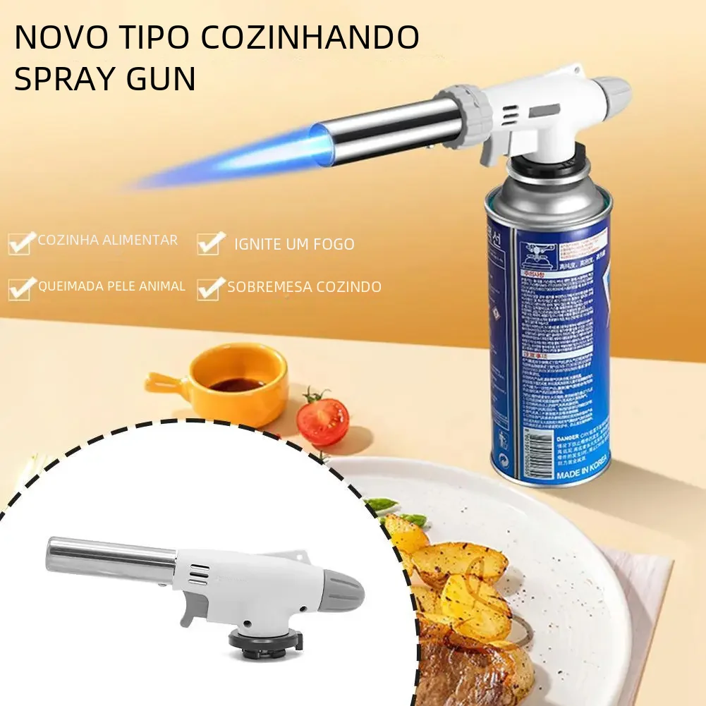 Cabeça de ignição de gás de chama ajustável com uso reverso, isqueiro de jato de cozinha para churrasco, isqueiro de butano