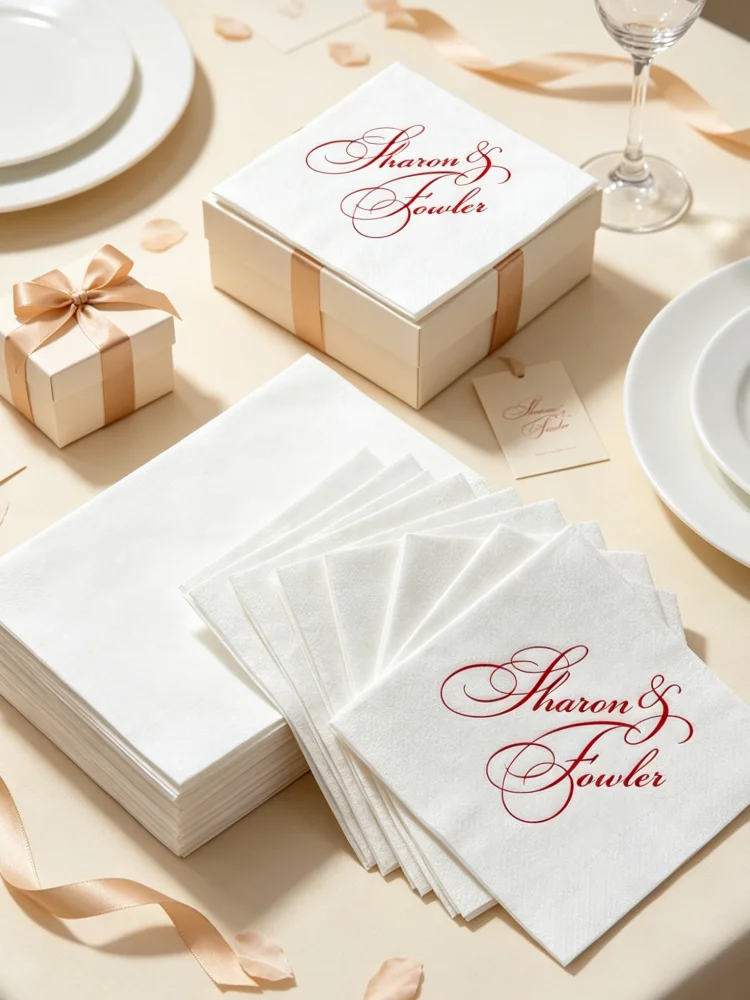 Custom Monogrammed Linen-Like Napkins, Personalized Paper Cocktail Beverage Dinner Napkins, Wedding Guest Towels for Restroom