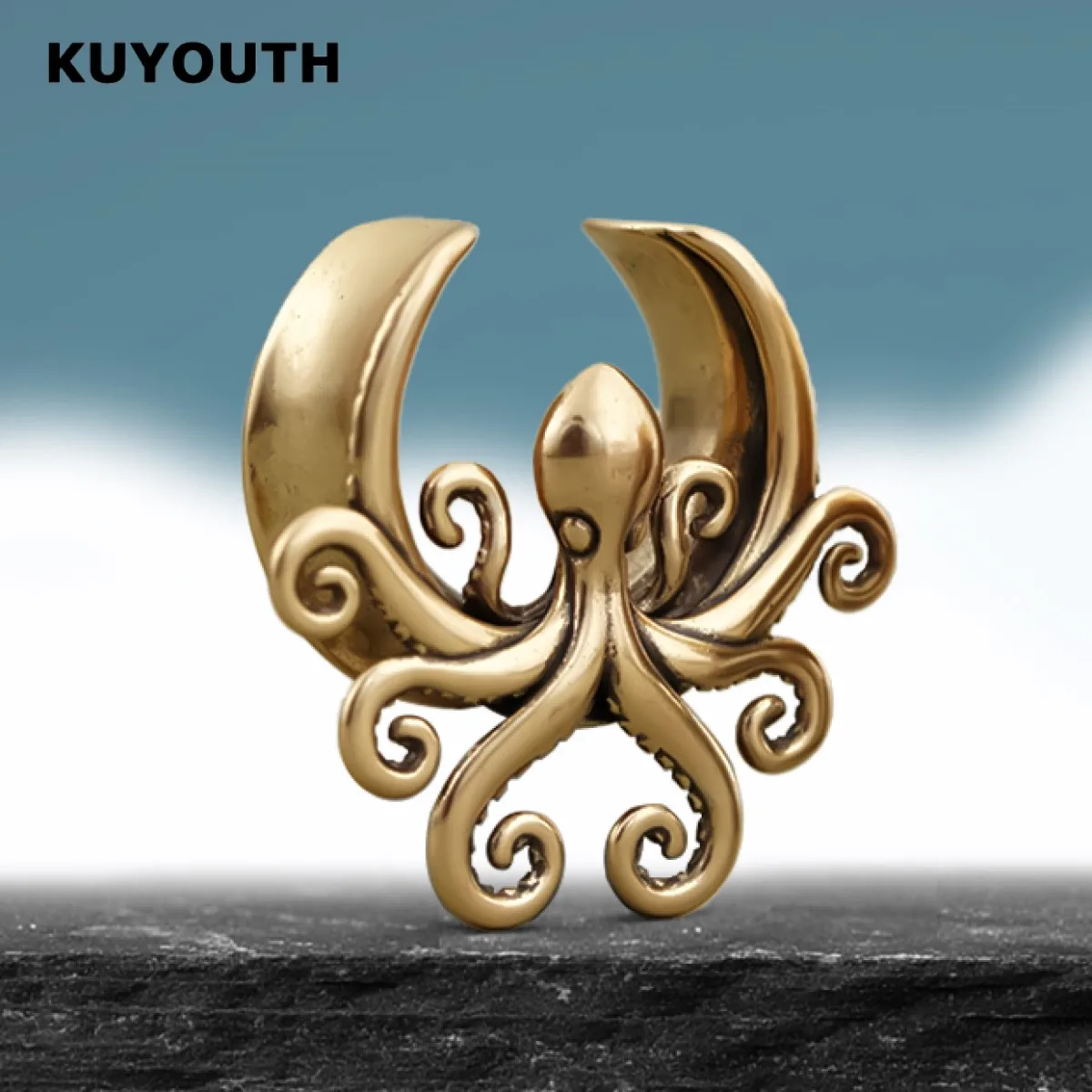 

​KUYOUTH 1Pair Octopus Ear Tunnels Expanders Plugs Gauges Saddle Stretchers Copper Piercing Body Jewelry Earring