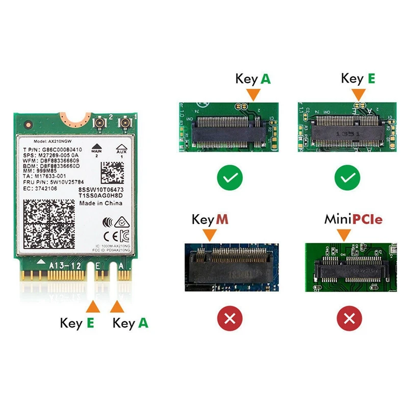 Wifi 6E Desktop Kit With M.2 Wifi Adapter M2 Ngff Key A-E To Mini Pci Express Wifi Raiser