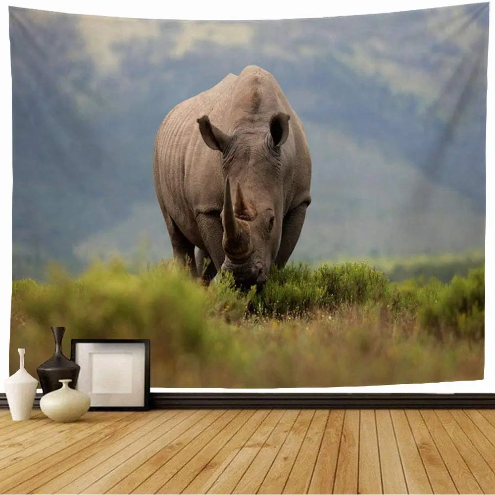 

Vivid Rhino Tapestry Africa Grassland Tapestry Art Wild Animals Tapestry Wall Hanging for Dorm Bedroom Living Room Home Decor