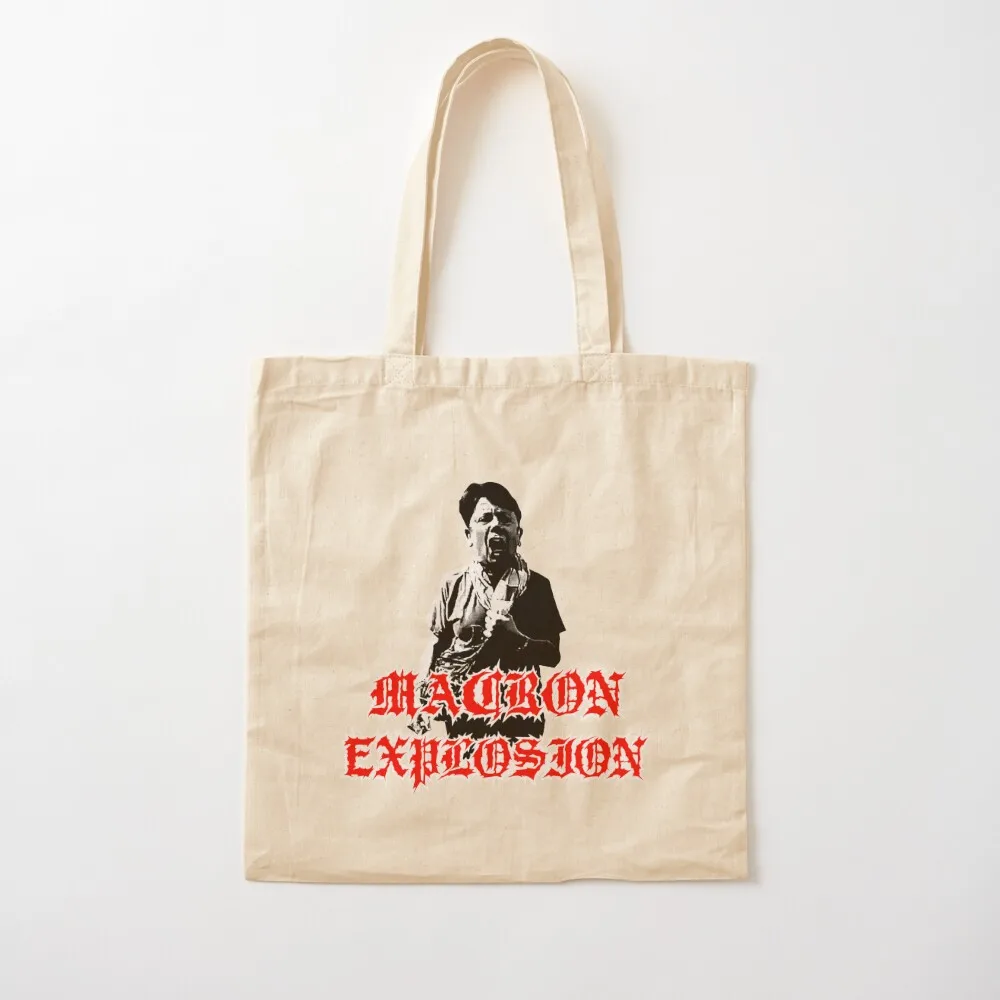 MACRON EXPLOSION (White & Red) Tote Bag reusable shopping bag Fabric bag Eco Canvas