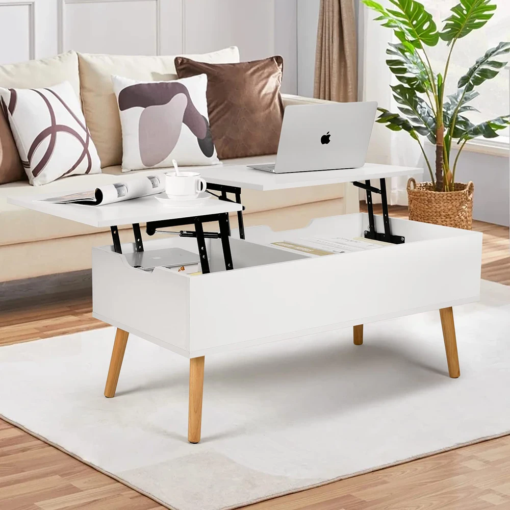 

Modern living room square wooden center table height adjustable rise and fall top coffee table with hidden storage compartment