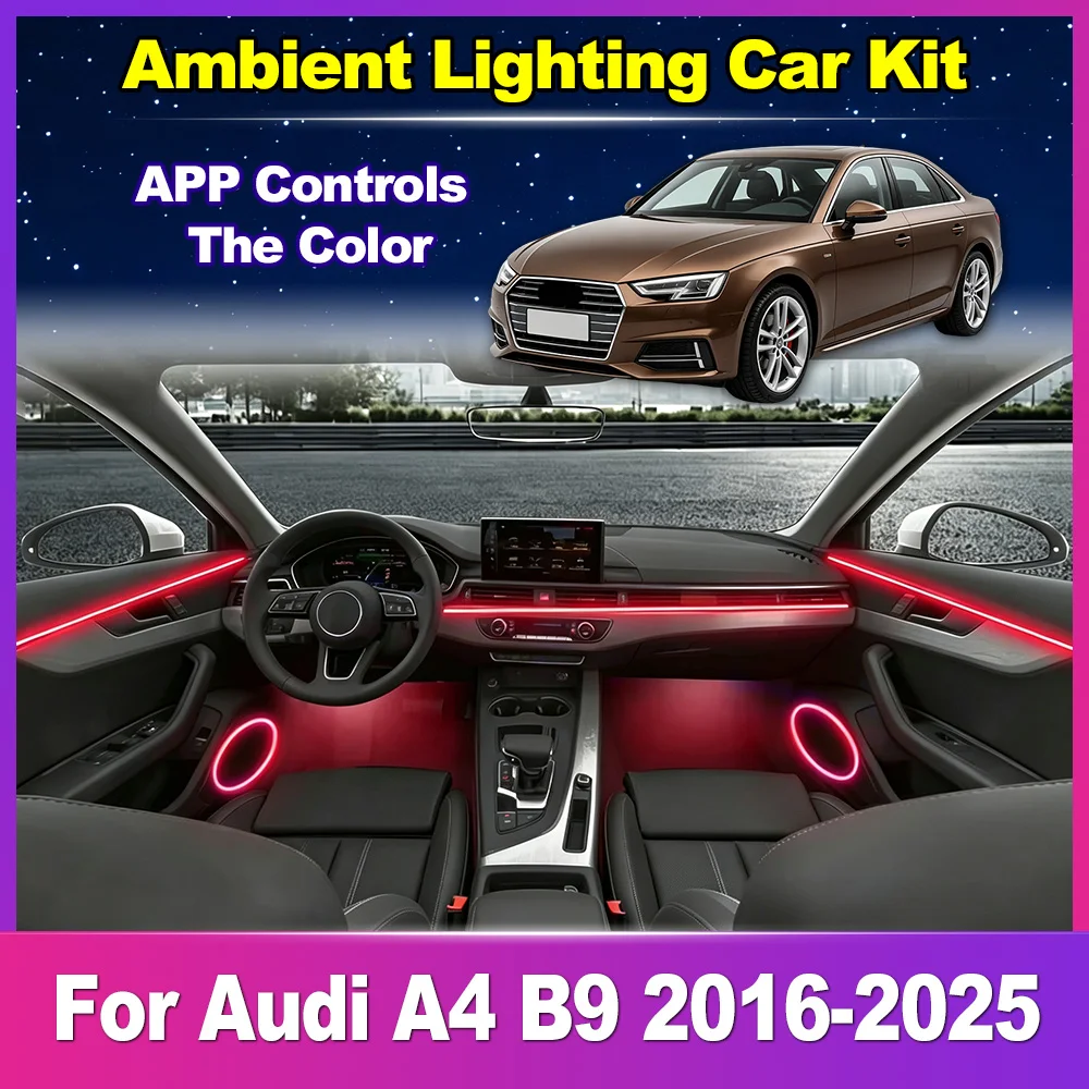 18/24 in 1 Car Atmosphere Light Lamp For Audi A4 B9 2016-2025 64RGB Auto Interior Decoration Atmosphere Set By APP Control