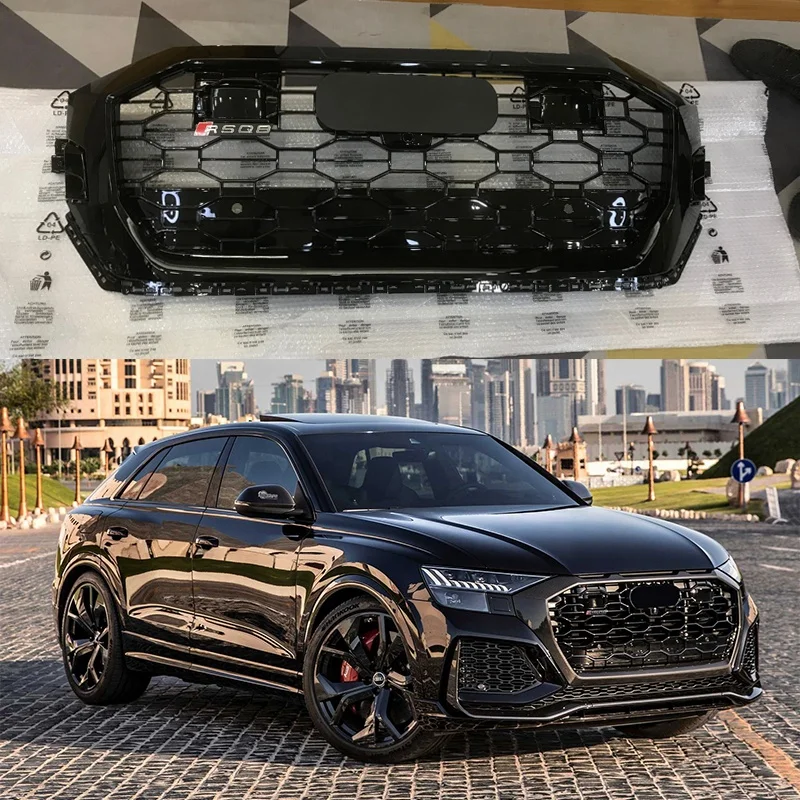 Drop shipping Grille for Audi Q8 grill 2020 Honeycomb Q8 front bumper grill with ACC camera holes 2020