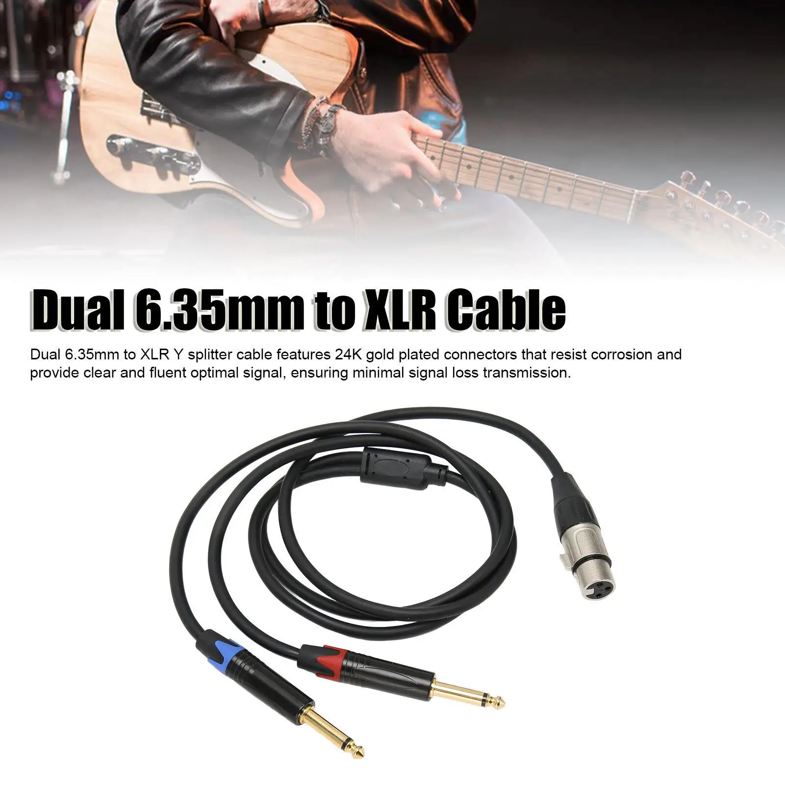 Dual 6.35mm Male to XLR Female Y Splitter Cable - 1/4 Inch to XLR, Flexible, 24K Gold Plated Connectors for amplifiers