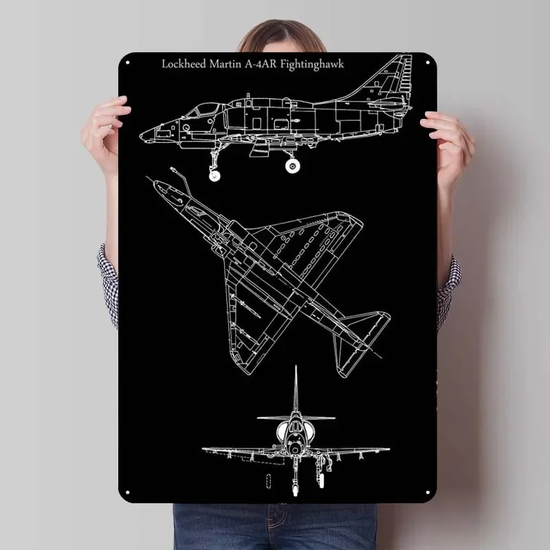 Lockheed Martin A4AR Sign Fighter Blueprint Retro Metal Tin Sign Plaque for Wall Decoration Home Decor Gamer Room Decoration