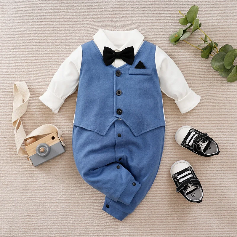 0-18m Newborn Clothing Gentleman Handsome Party Suit Formal Cotton Comfortable Soft Spring And Autumn Long Sleeved Baby Bodysuit