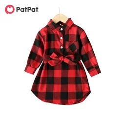 PatPat Toddler Girl Dresses Classic Plaid Lapel Collar Button Design Dress Perfect for Outings and Daily Wear Basic Style