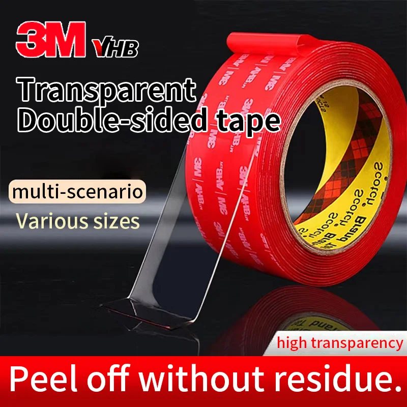 لاصق على الوجهين 3M VHB عالي الالتصاق سميك لتثبيت ديكور جدار السيارة، شفاف بدون أي علامات.