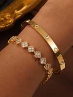 UILZ Delicate Lucky Clover Women Bracelet High Quality Stainless Steel Morandi Colors Shining Zircon Inlaid Charm Jewelry Gift