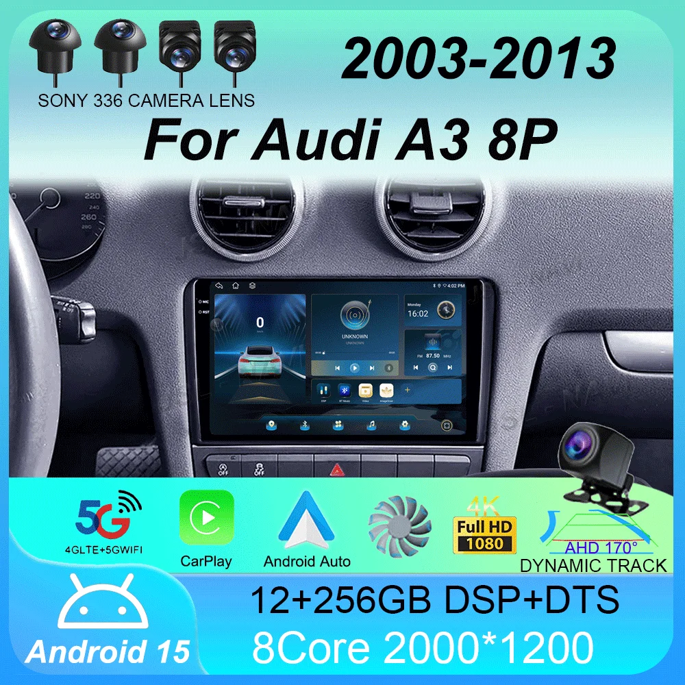 

Android 15 Carplay Auto For Audi A3 8P 2003-2013 2din Multimedia Player GPS Navigation Car Radio Audio Stereo DSP 360 Camera 4G