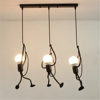 E27 Yaratıcı Küçük Adam Avize çizgi film bebeği Kolye Lambaları Salıncak Kolye Işık Tavan Lambası çocuk Odası mutfak dekoru