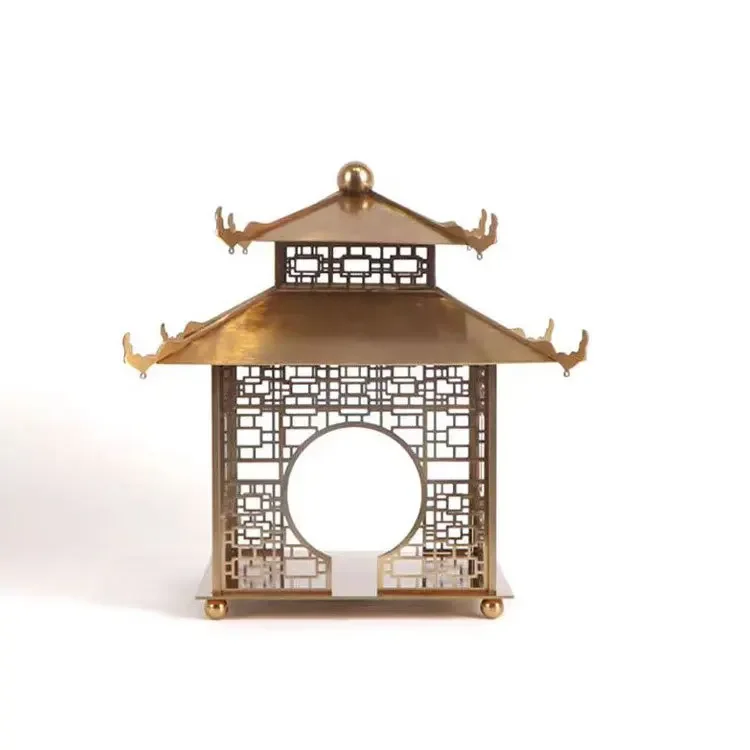 

New Chinese-style hollow metal palace pagoda ornament sales office hotel living room display cabinet