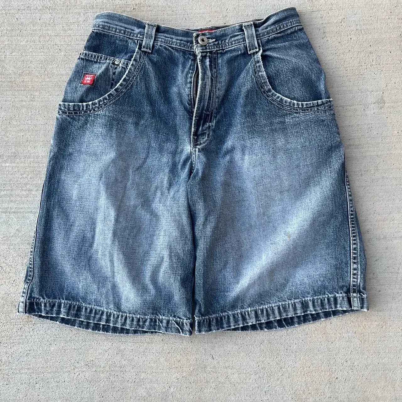 JNCO-Shorts jeans com bordados para homens, jeans largas para academia, hip hop e rock, retro e azul, punk e rock, calças de basquete, harajuku, Y2K