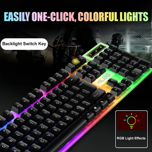 Imagen 2 del producto Teclado mecánico retroiluminado de 104 teclas, teclado para juegos por cable, teclado luminoso resistente al agua para Gamer, PC, portátil y oficina