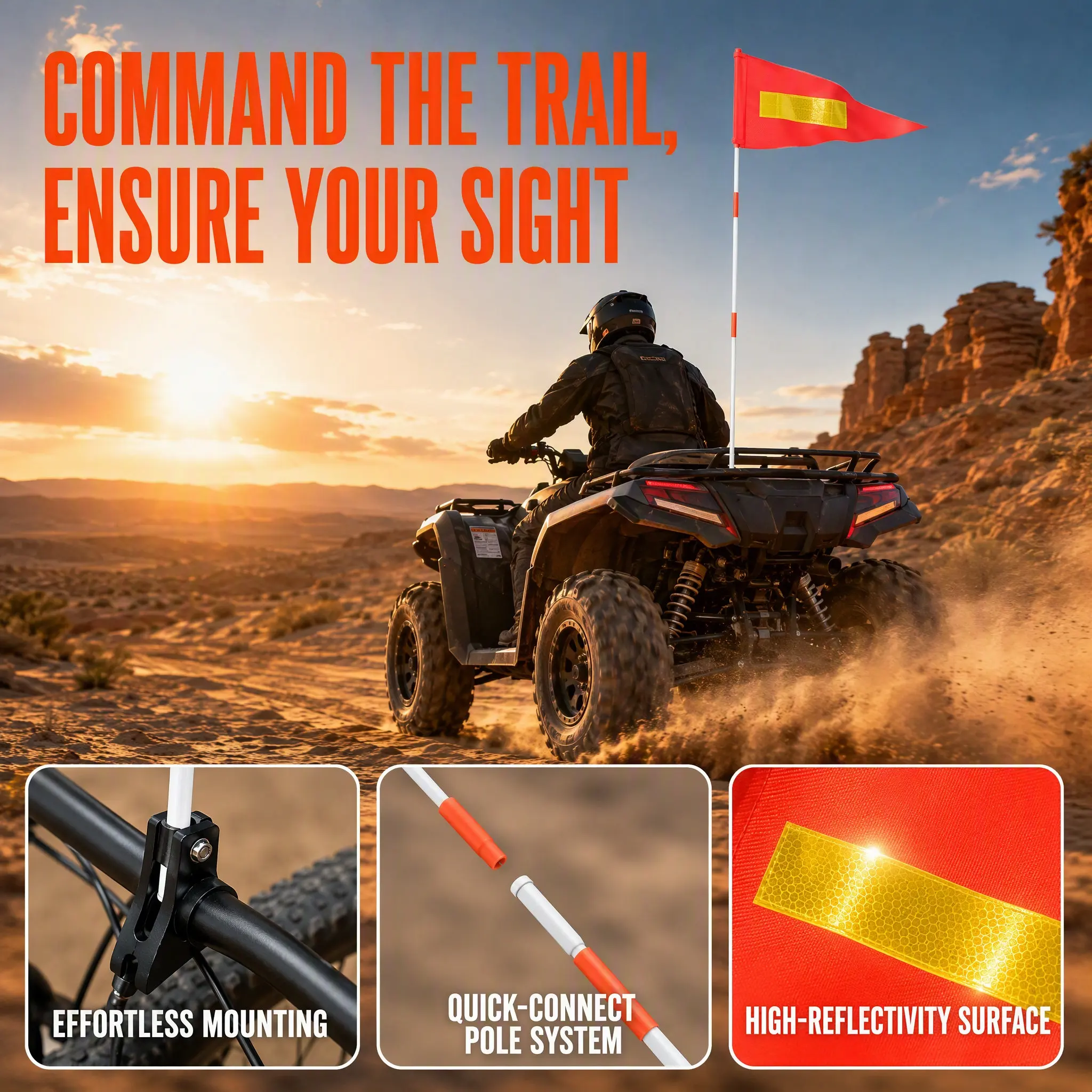 2Sets Reflective Safety Flag with Pole for Golf Cart Electric Scooter Wheelchair Bike Trailer Outdoor Cycling Atv Warning
