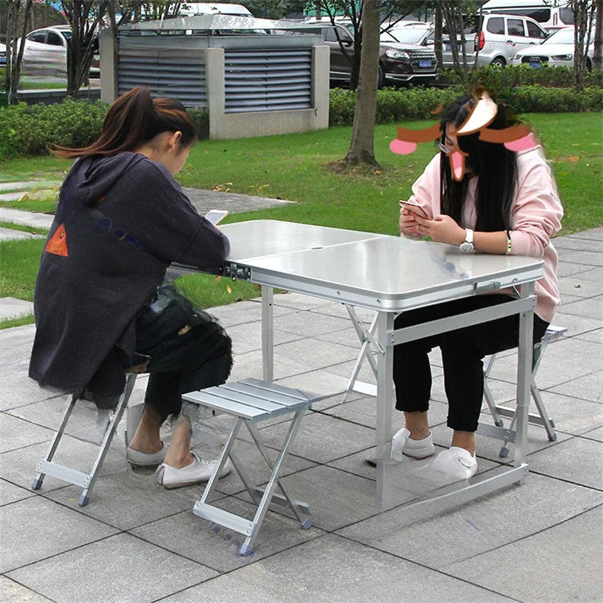 Portable Foldable Camping Table Aluminum Alloy Desk And Chairs Set Outdoor Lightweight Table For Fishing BBQ Picnic 120x60/70cm
