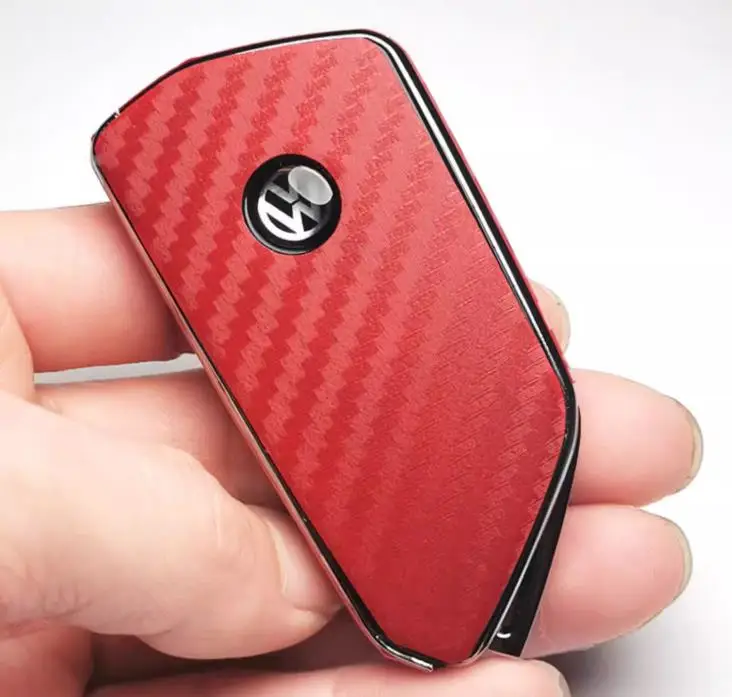 4 قطعة/الوحدة ألياف الكربون مفتاح السيارة ملصق غطاء الحال بالنسبة لشركة فولكس فاجن جولف 8 MK8 Teramont ID.3 ID.4 ID.5 سكودا Enyaq iV اوكتافيا سيات ليون السيارات #4