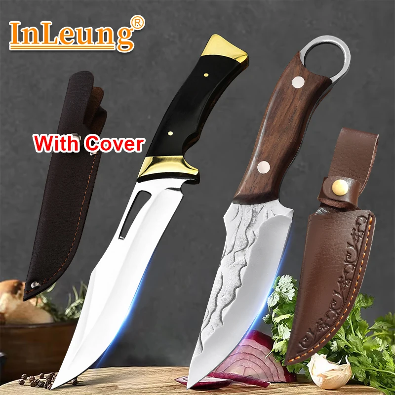 Handgeschmiedetes Edelstahl-Küchenmesser mit Holzgriff – Fleischbeil, Ausbeinmesser, Kochmesser, Grillmesser
