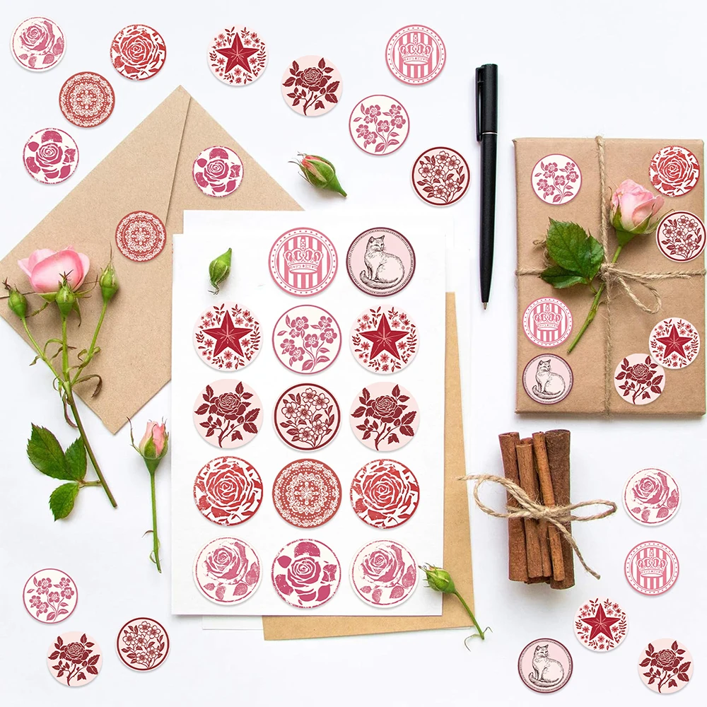 500 sztuk/rolka Urocze Różowe Naklejki z Kotami i Kwiatami, Wodoodporne, Dekoracyjne, do Planera, Dziennika, Kawaii, Naklejki Ozdobne