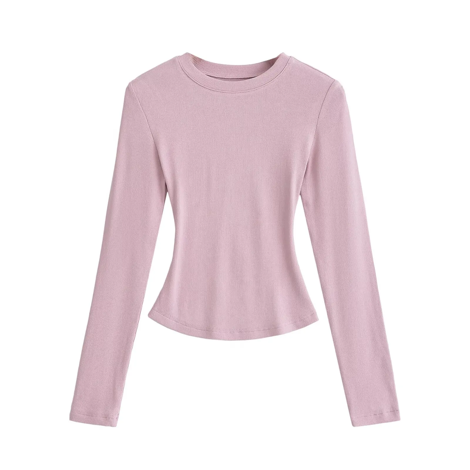 سليم صالح طويل Sve جولة Ne تي شيرت لون نقي الشارع Sle الخريف Faion الساعة الرملية الخصر ملابس داخلية قاعدة أعلى للنساء