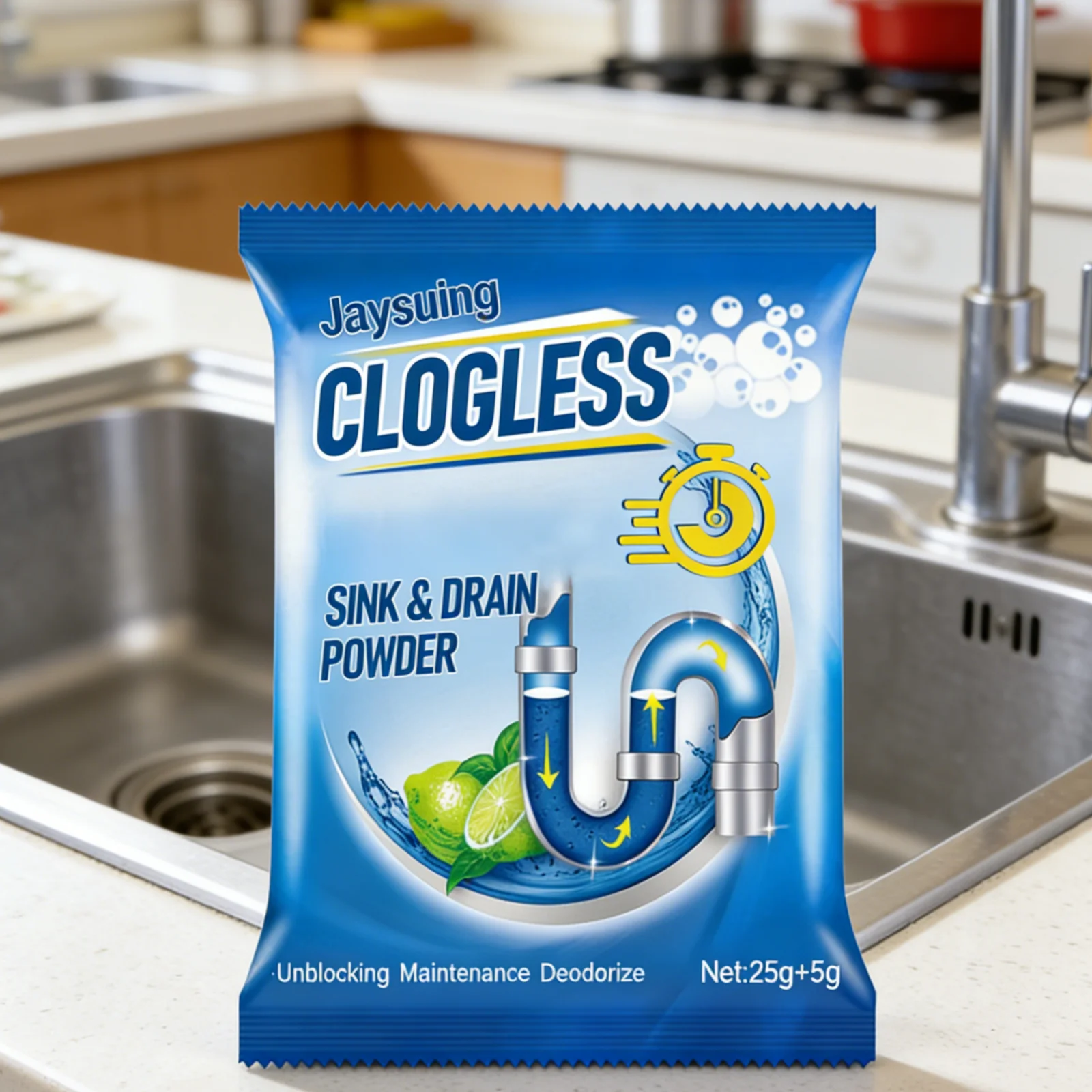 Jaysuing Drain Cleaner Powder Effective Decomposition Powerful Cleaning Deodorize Maintenance Gentle Formula Sink Drain Powder