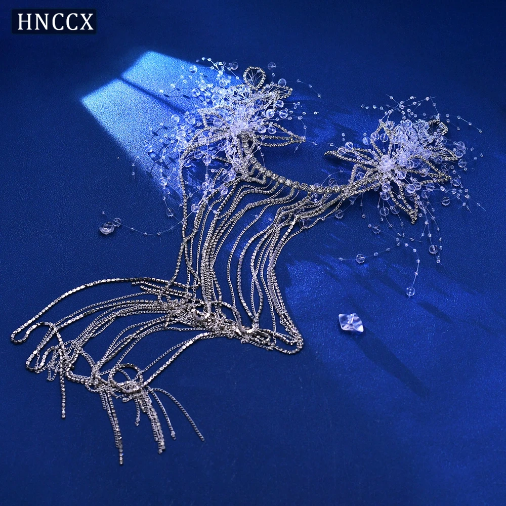 HNCCX Luxury Long Tassel Headband Handmade Rhinestone Flower Bride Headwear Wedding Hair Accessories Shiny Princess Tiara CP750