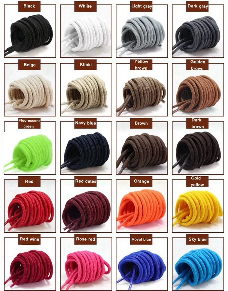 1 Paar klassische, solide, runde Schnürsenkel aus strapazierfähigem Polyester für Schuhe, Stiefel, Turnschuhe, 21 Farben, erhältlich in 70 cm, 90 cm, 120 cm, 150 cm – Detail 3