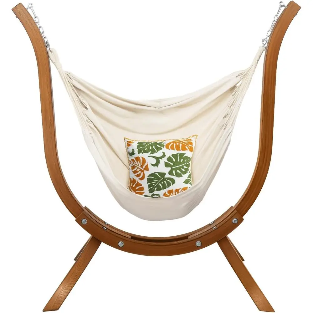 

Stylish Indoor-Outdoor Boho Swing Hammock Chair Set with Stand, 330 lbs Capacity, Natural