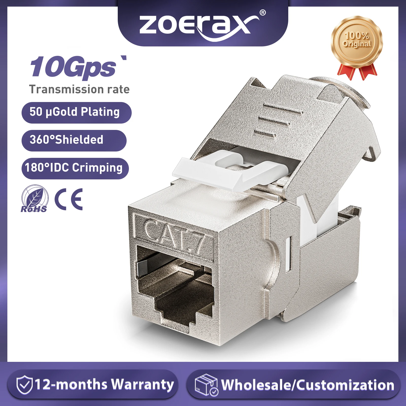 

ZoeRax RJ45 CAT8 CAT7 CAT6A Keystone Jack Network Shielded Tool-Free Coupler 180 Degree Type Zinc Alloy Module Adapter Coupler