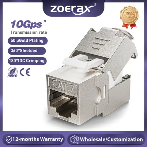 ZoeRax RJ45 CAT8 CAT7 CAT6A 키스톤 잭 네트워크 차폐형 도구가 필요 없는 커플러 180도 유형 아연 합금 모듈 어댑터 커플러