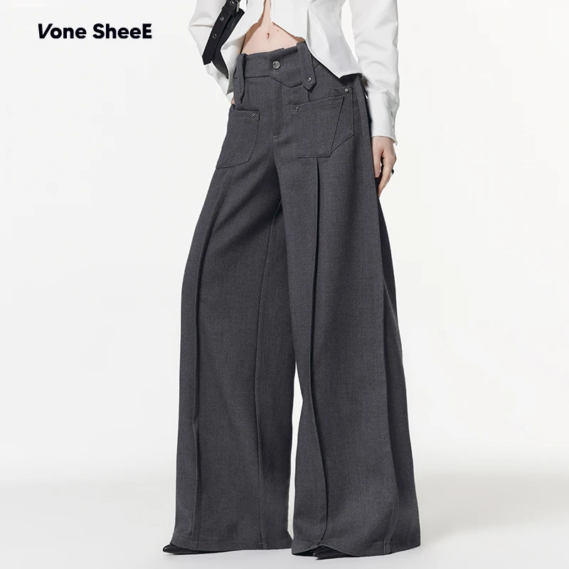 

Vone eeE Women's Bla Drapey Wide Leg Straight Cut Loose Fit Trousers Autumn Winter Design Sensation Casual Street Sle