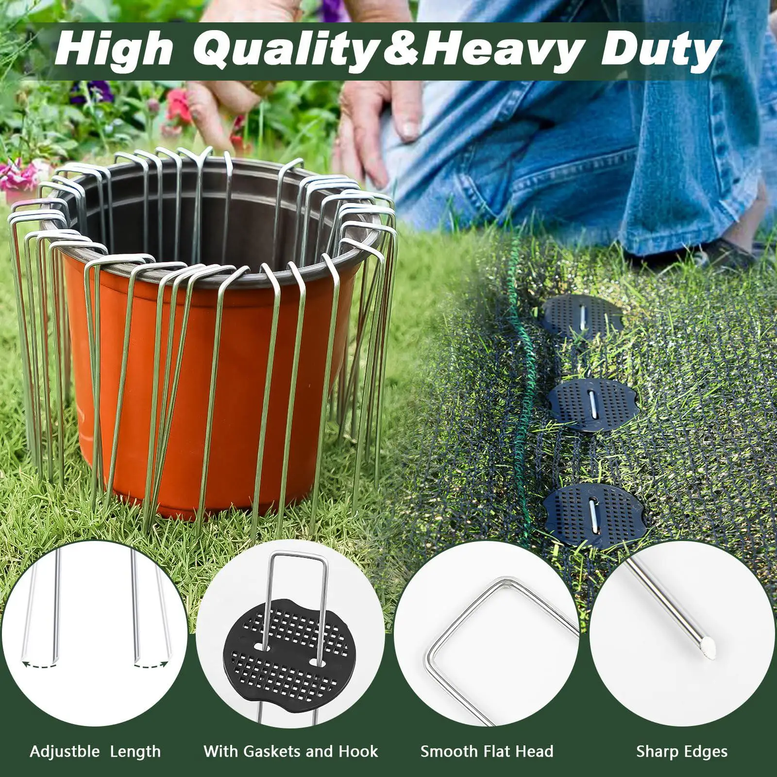 Landscape Spikes 50 Pieces Rustproof Galvanized Heavy Duty Barrier Fabric Plant Cover Spikes For Garden Lawn Patio Pathway