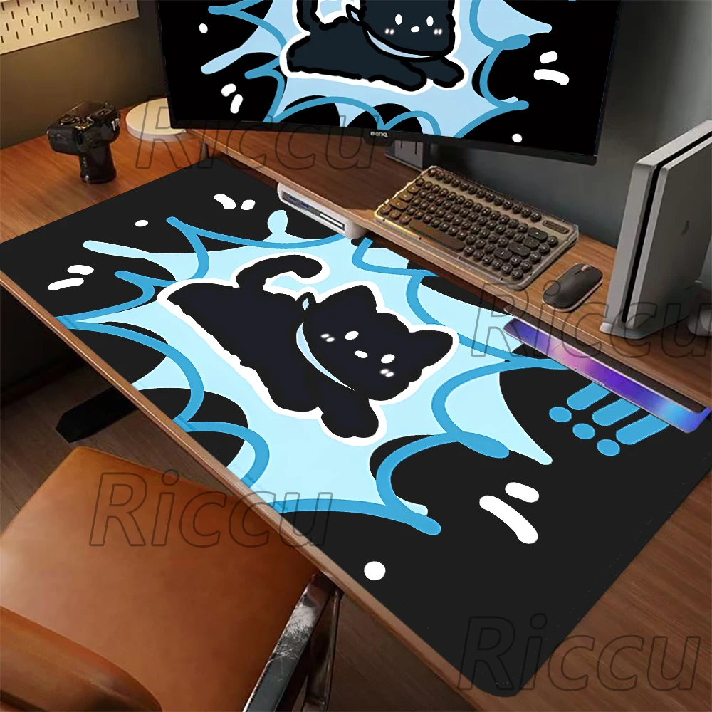 

electronic HD print Blue background black cat PC Christmas 400x900mm Gift Boyfriend xxl Girlfriend Family Rubber speed Mouse Pad