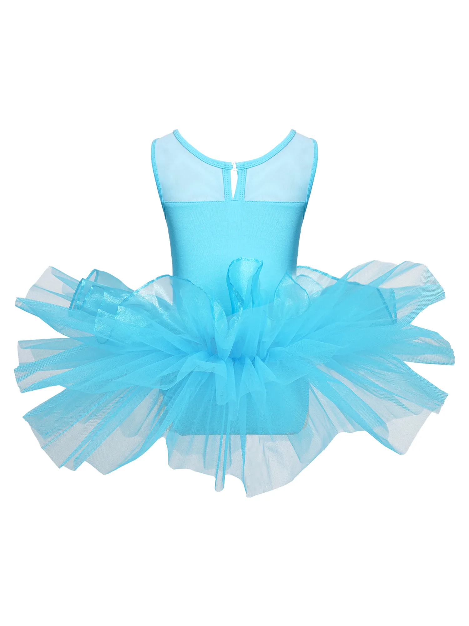 Kids Girls Ballet Dance Dress Sequin Sleeveless Mesh Leotard Dance Party Costume Tutu Jazz Modern Stage Performance Competition