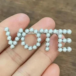 Custom VOTE Letter Brooch White Pearl Single Layers Lapel Pins Party Gift Jewelry