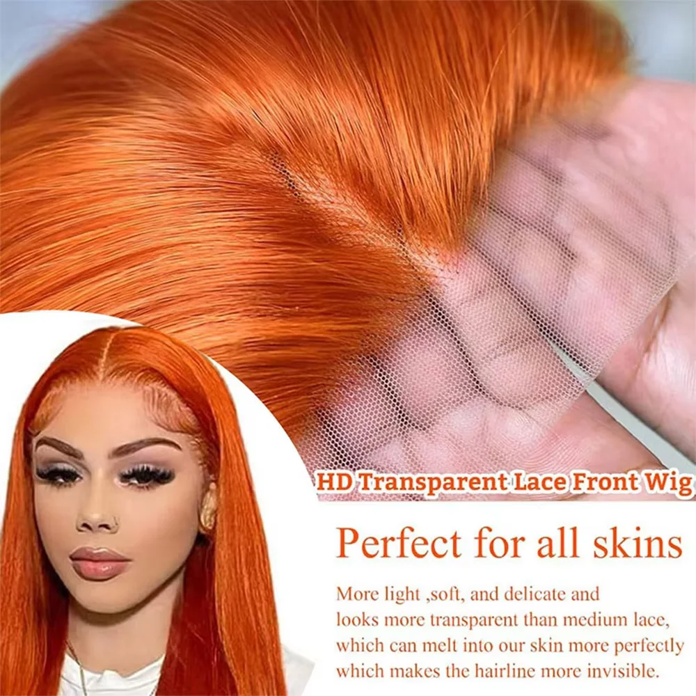 Оранжевый Рыжий 13x4 Парики Фронта Шнурка Человеческих Волос Прямые 350 Цветные Бразильские 13X6 HD Прозрачные Парики Фронта Шнурка Для Женщин