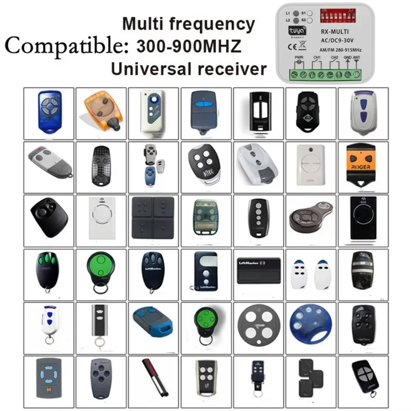 B84B-280-915Mhz Universal RX Multi Tuya WIFI Pintu Garasi Penerima Remote Control Sesaat AC DC 9-30V Modul Sakelar Relay