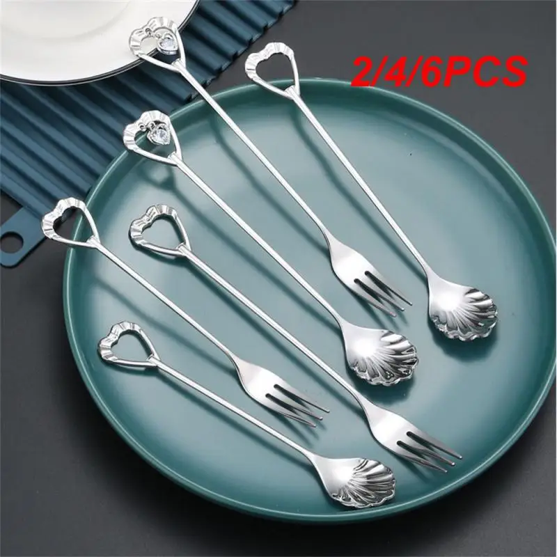 2/4/6PCS Fruit Fork Stainless Steel Creative Ins Wind Pendant Fork Mixing Spoon Modern Minimalist With Hand Gift Spoon