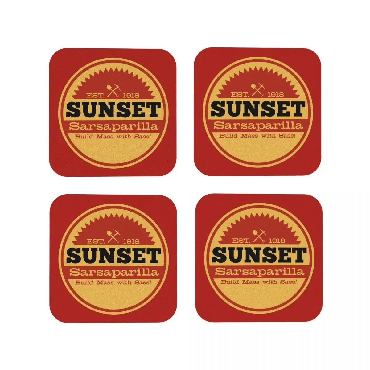 Vintage Sunset Sarsaparilla Log Coasters Kitchen Placemats Waterproof Cup Coffee Mats For Home Tableware Pads Set of 4