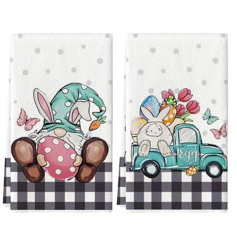 2Pcs, Easter Egg Gnome Kitchen Towels, 40Cm*60Cm Towel Set, Super Absorbent Soft Cleaning Cloth, Cooking and Baking Tea Towel, Hand Towel, Cleaning Cloth, Dishcloth, Kitchen Decoration, Living Room Decorations, Kitchen Essentials, Home Essentials