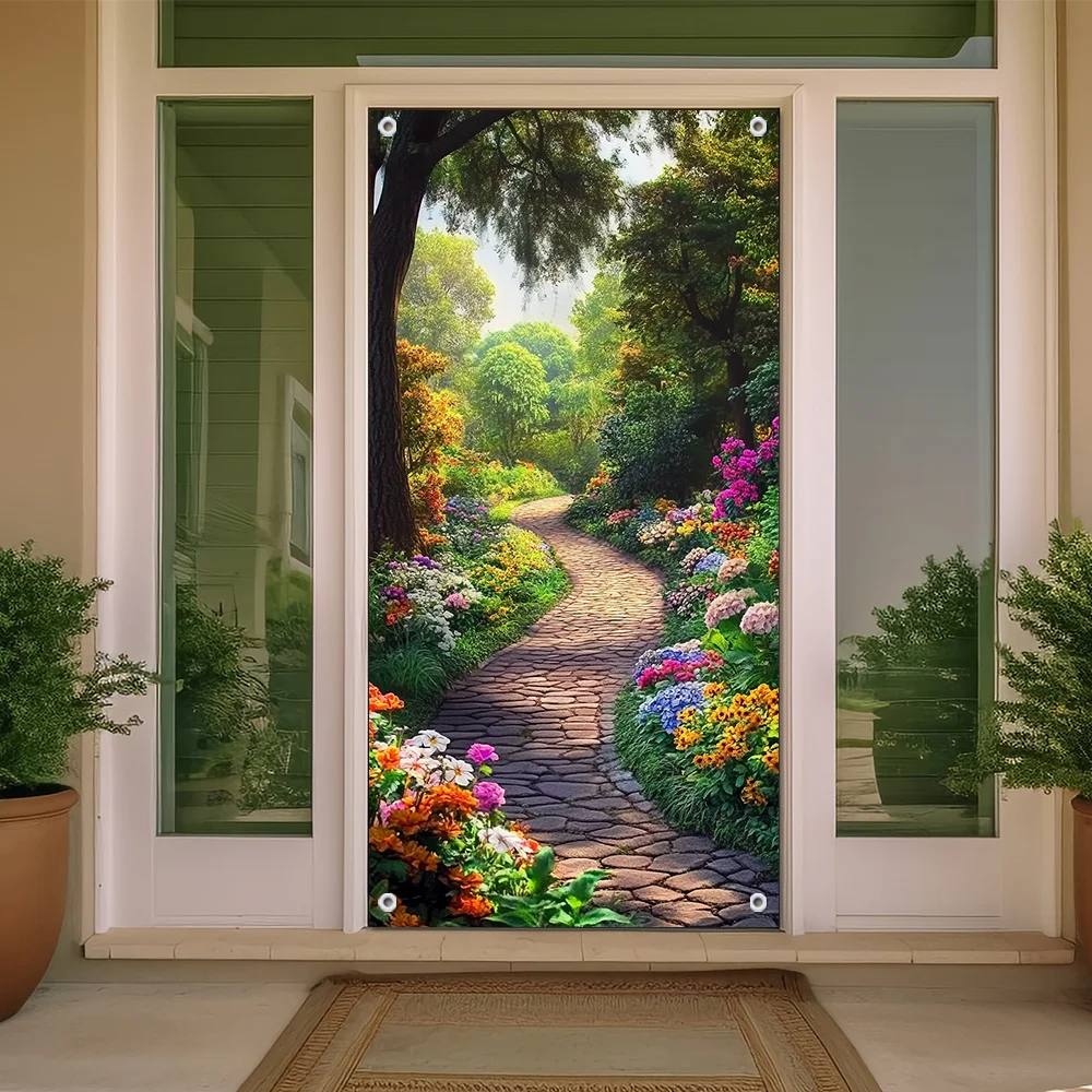 Vintage spring garden view door covers, perfect for indoor and outdoor decor, are ideal for bedrooms and parties