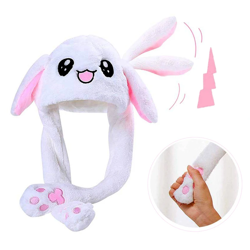 Cute Rabbit Ears Hat Dancing Ear Rabbit Soft Jumping Up Cap Funny  Plush Hat Gift for Adult Kids