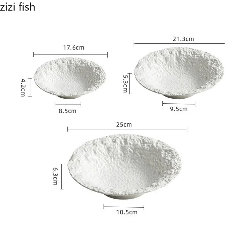 Irregular Stone Pattern Ceramic Bowl Restaurant Soup Bowl Salad Bowl Dessert Bowls Pasta Bowls Pure White Specialty Tableware