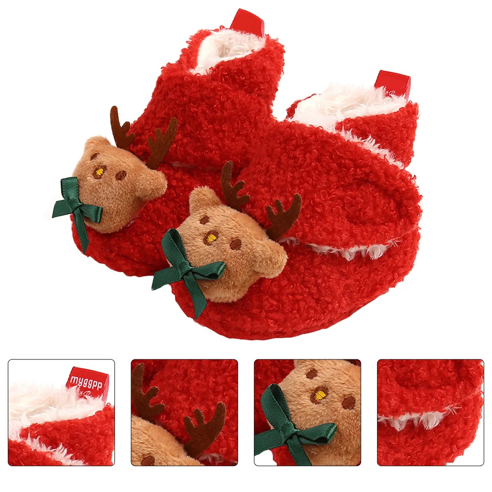 

1Pair Christmas Baby Shoes Red Soft Comfortable Boots Size 22 Elastic Gentle Nonslip Infant Shoes Chic Baby Boots