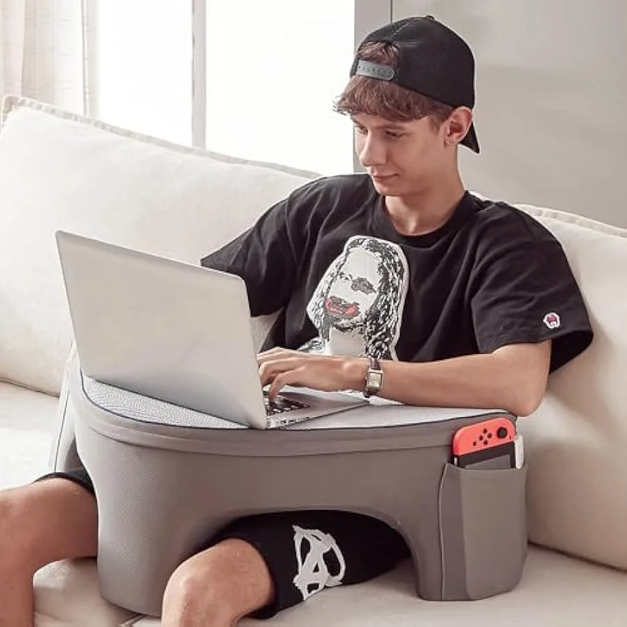 

Lap Desk for Laptop with Cushion Memory Foam Laptop Desk with Armrests Laptop Stand with Extra Side Pockets Portable Home Offic