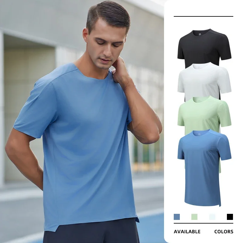 (S-2XL)Lightweight Sport Quick-Drying T-shirt Men Loose Fit Fitness Tops Elastic Running Short Sleeve Tee Shirt