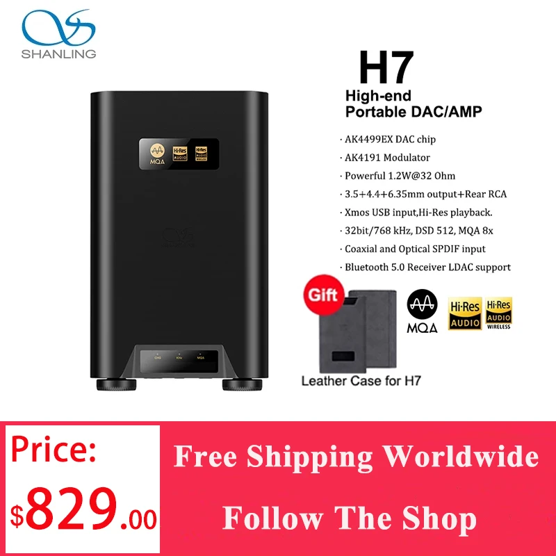 

SHANLING H7 High-end Portable DAC/AMP AK4191EQ AK4499EX chips Headphone Amplifier Hi-Res Bluetooth 5.0 LDAC PCM768 DSD512 MQA 8x