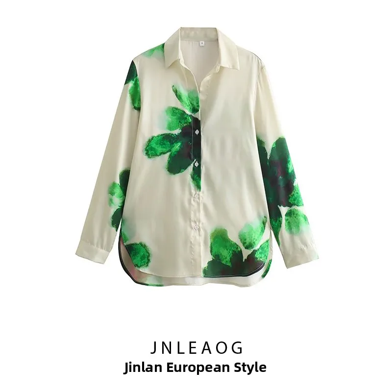 JNLEAOG Casual Print irt Women's Faion Street Sle Polyester Long Sve Floral Patterned Drapey Versatile Autumn New Ar...